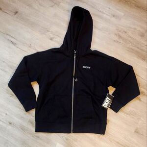Womens DKNY Black Full-Zip Sport Hoodie Black Size Small